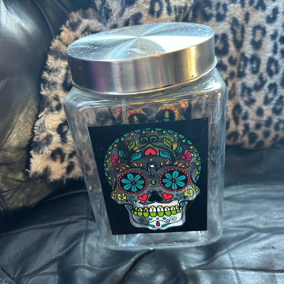 Other - MEXICAN DAY DEAD GLASS CANISTER dog treats storage holder kitchen candy